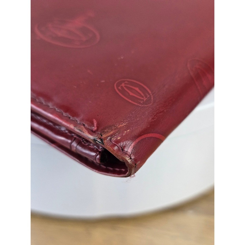 Cartier Happy Birthday Snap Embossed Leather Wallet Burgundy Red Patent Brown - Picture 11 of 15